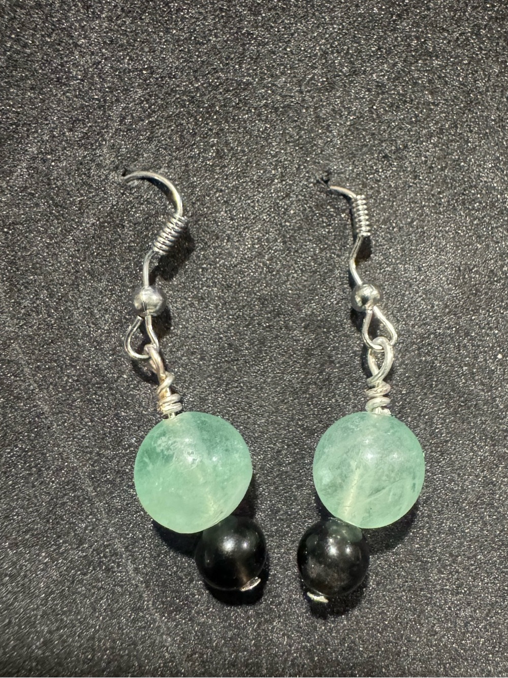 Handmade fluorite and black obsidian Bead Drop Earrings - Women Jewelry